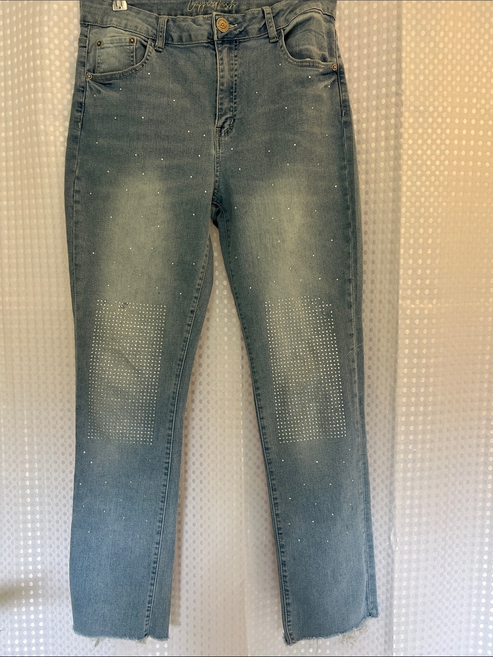 Cute COPPERFLASH Straight Leg Embellished Light Blue Jeans for Women